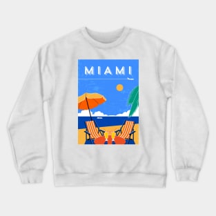 Miami beach, USA - Retro travel minimalistic poster Crewneck Sweatshirt